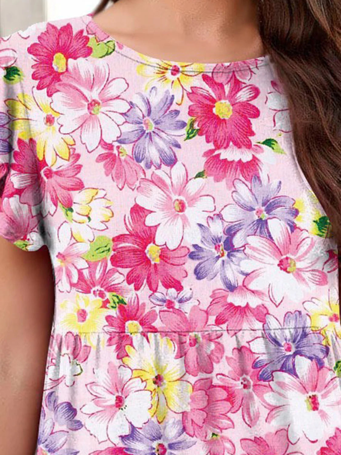Printed round Neck Tiered Dress