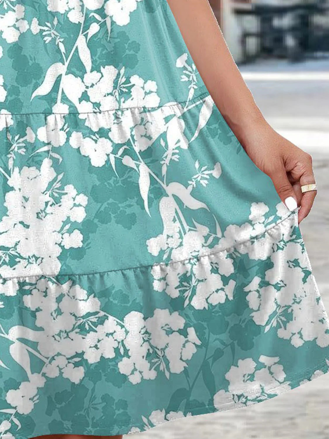 Printed round Neck Tiered Dress