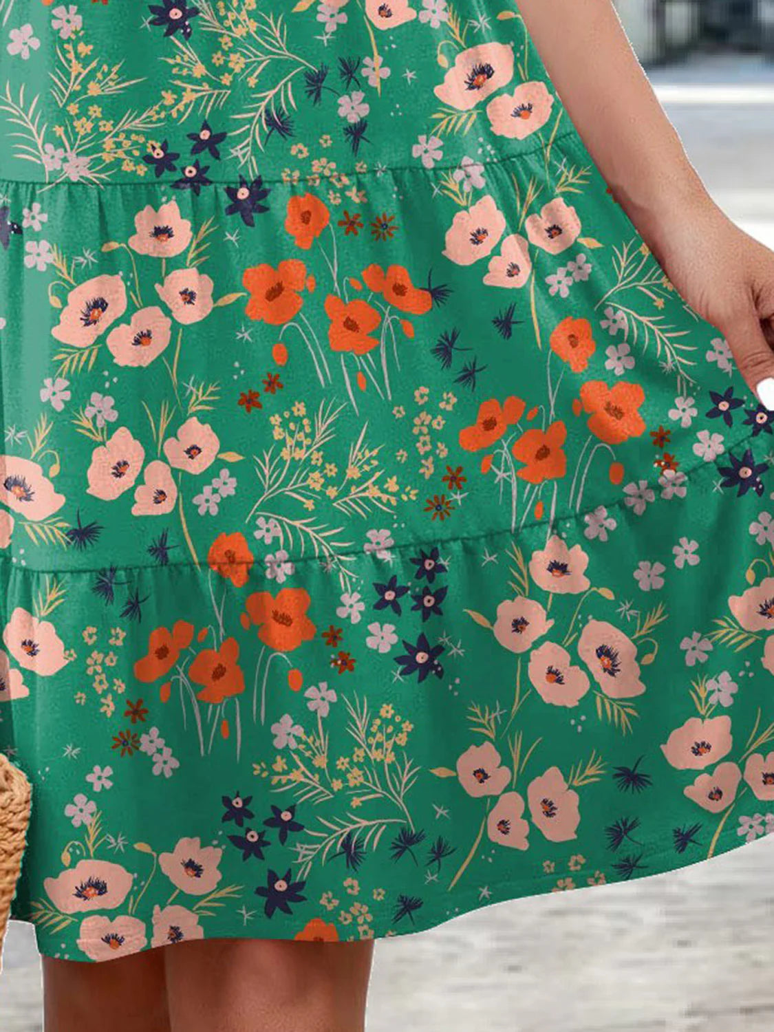Printed round Neck Tiered Dress