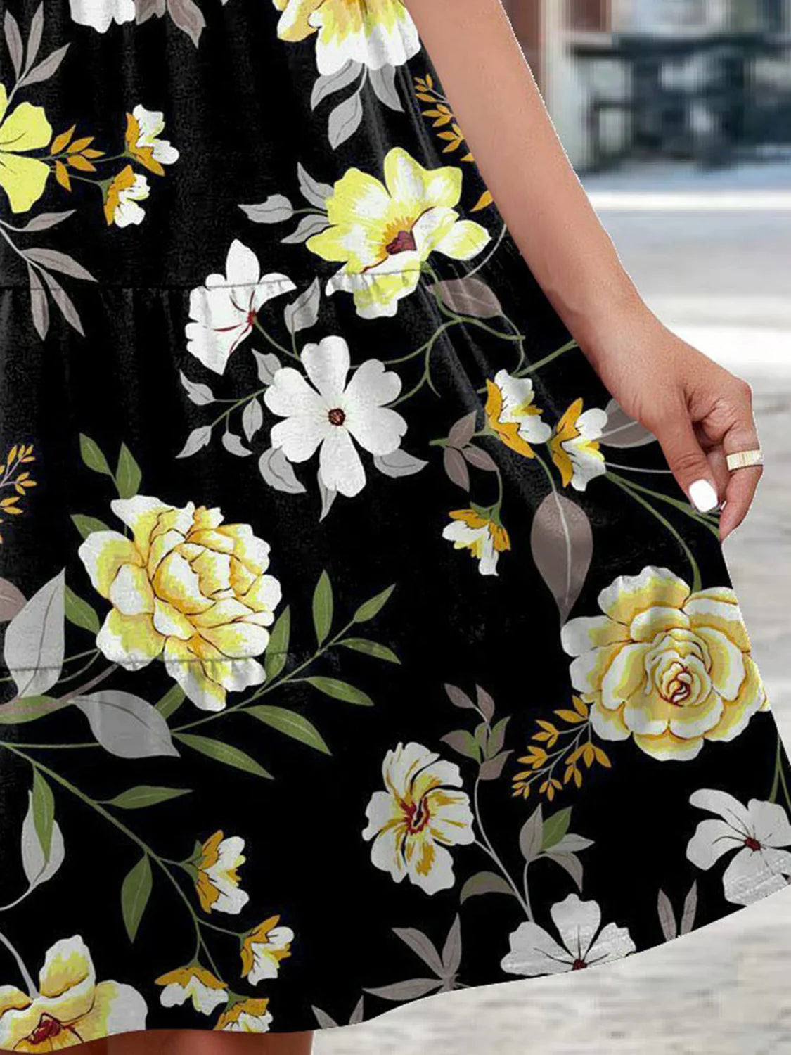 Printed round Neck Tiered Dress