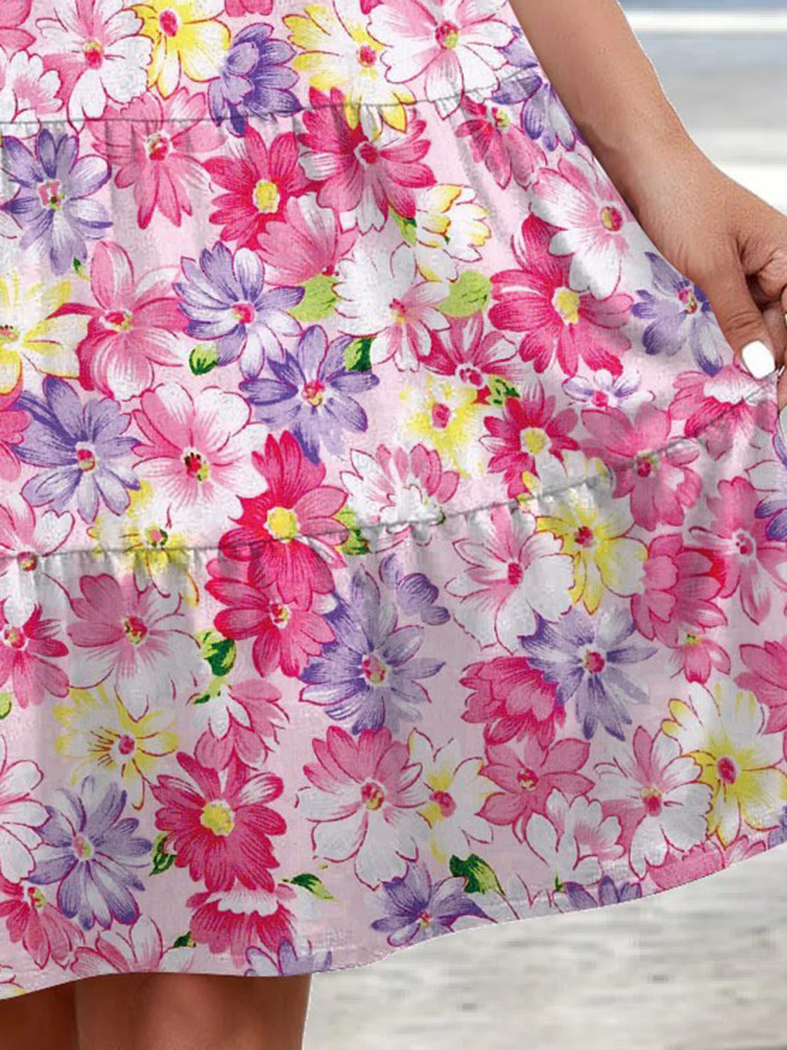 Printed round Neck Tiered Dress