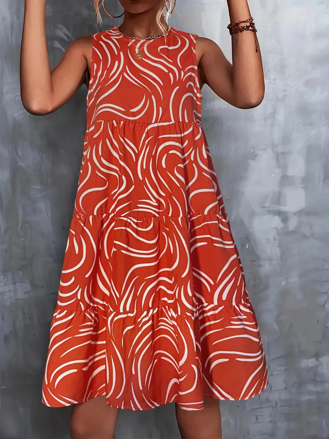 Printed round Neck Sleeveless Dress