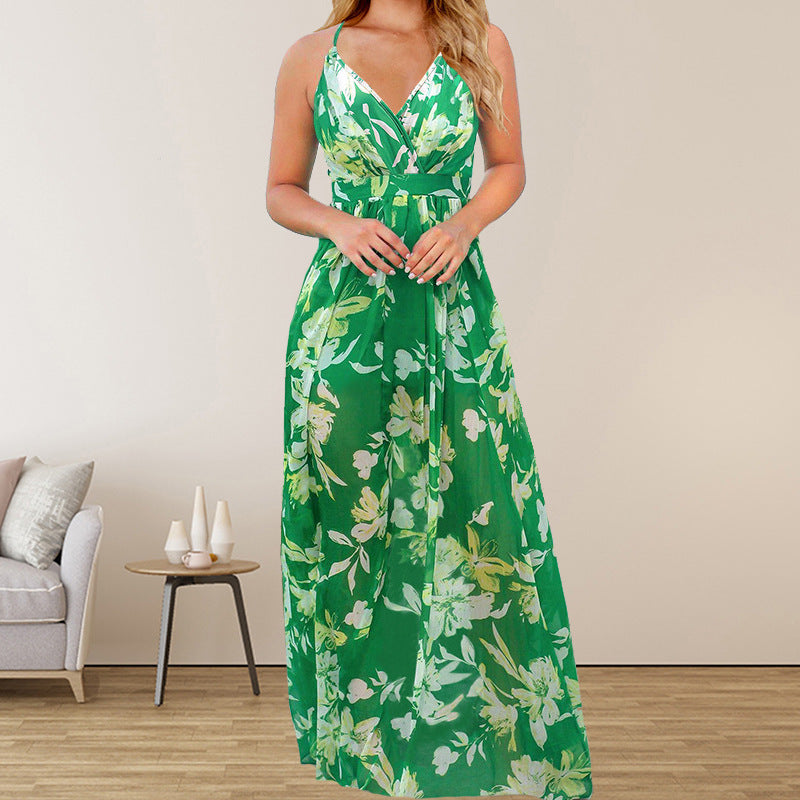 Women'S Mid-Waist Strap Type Printed Dress