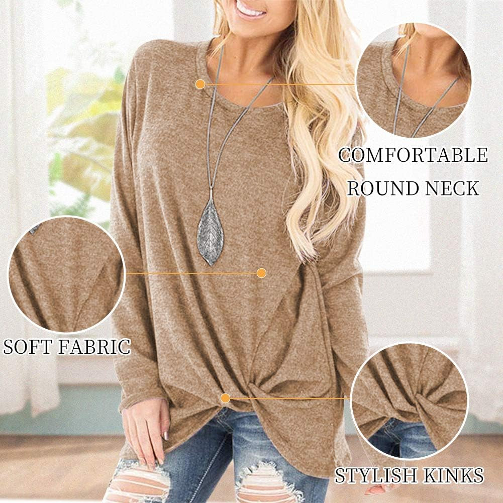 Long Sleeve Women Tops: Fall Casual Tunic Shirts for Womens round Neck Twist Knotted Tee Blouses