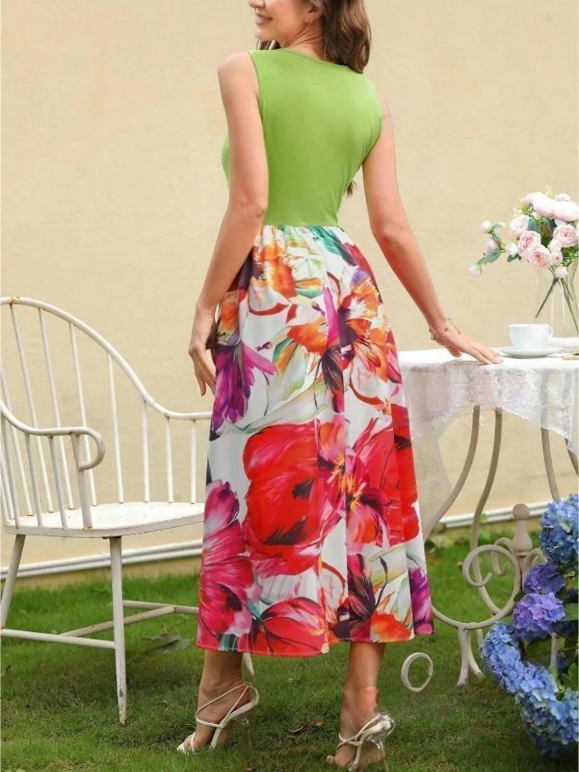 Printed round Neck Sleeveless Dress