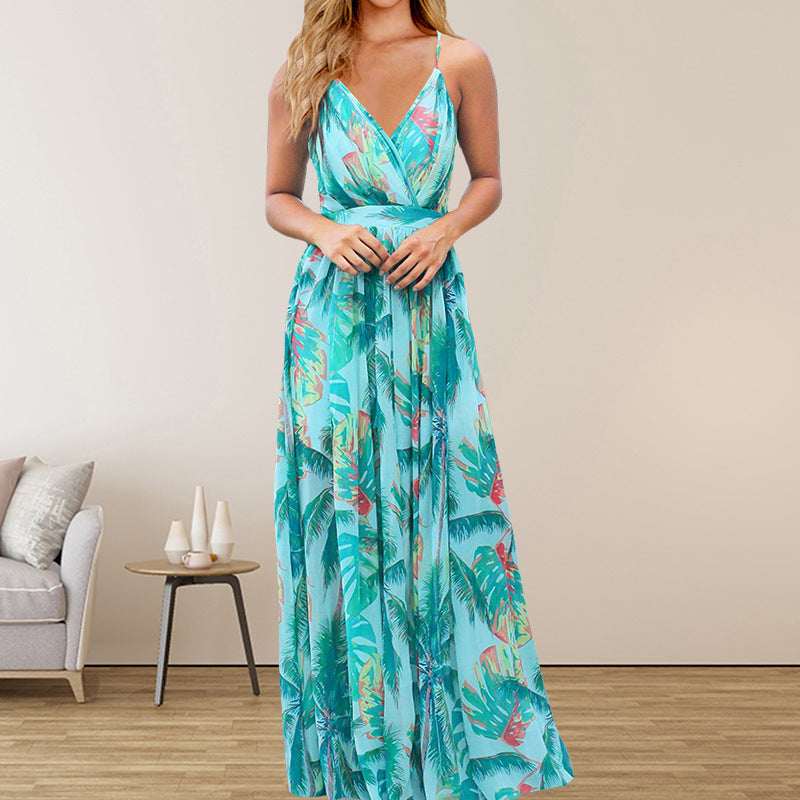 Women'S Mid-Waist Strap Type Printed Dress