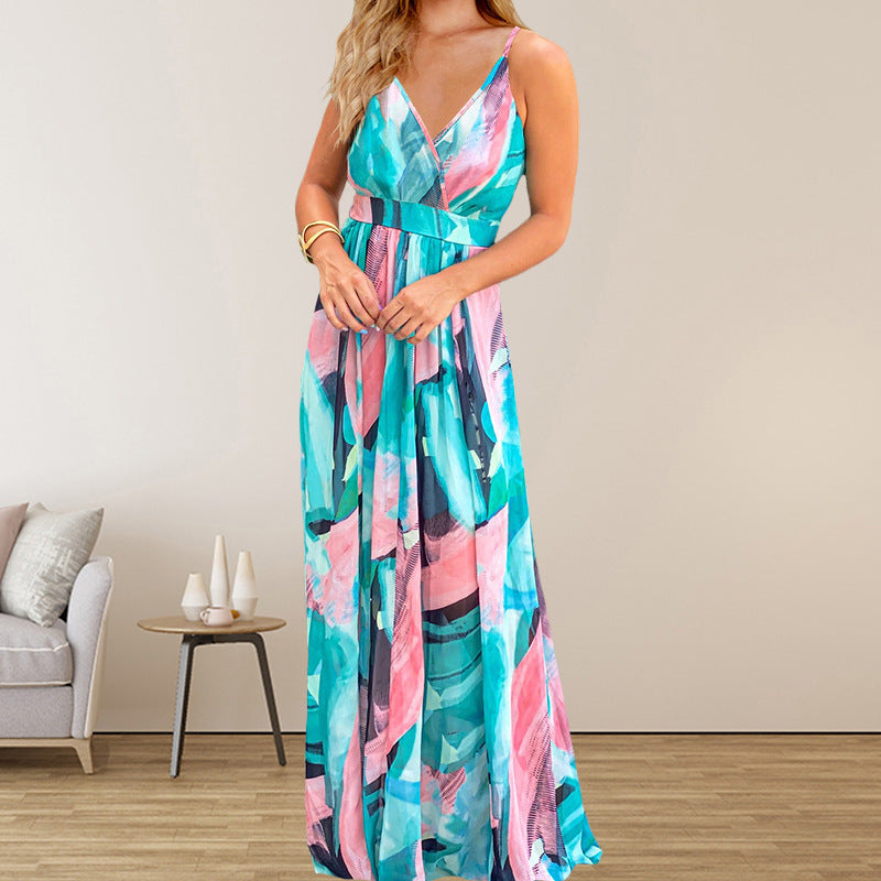 Women'S Mid-Waist Strap Type Printed Dress