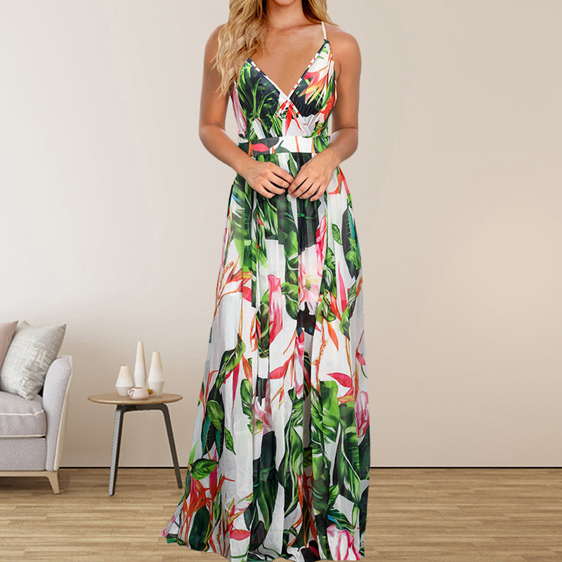 Women'S Mid-Waist Strap Type Printed Dress