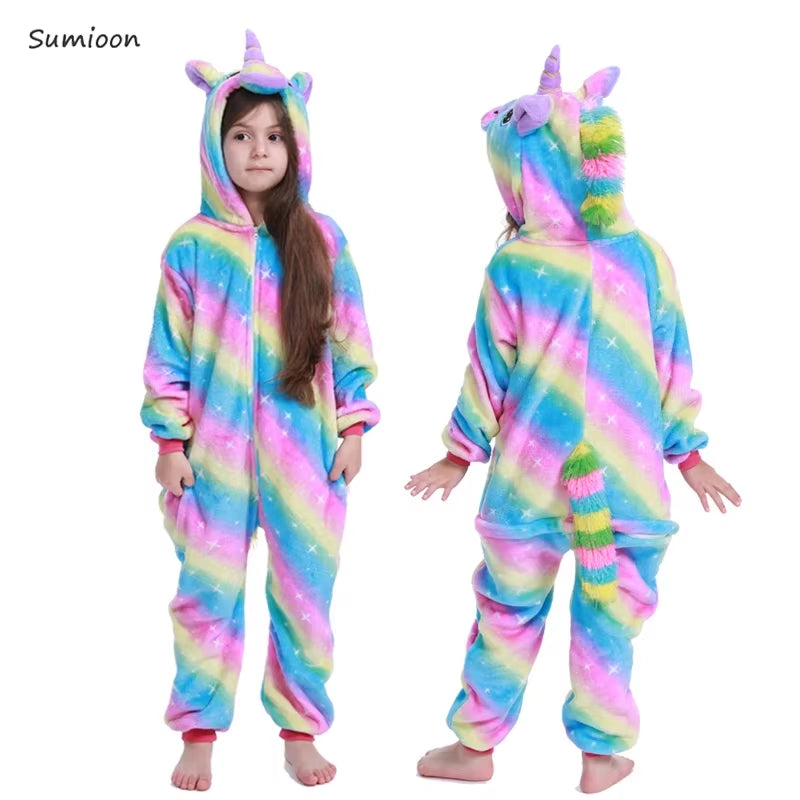 Kigurumi Children'S Pajamas for Boys Girls Unicorn Pajamas Flannel Kids Panda Pijamas Suit Animal Sleepwear Winter Cat Onesies
