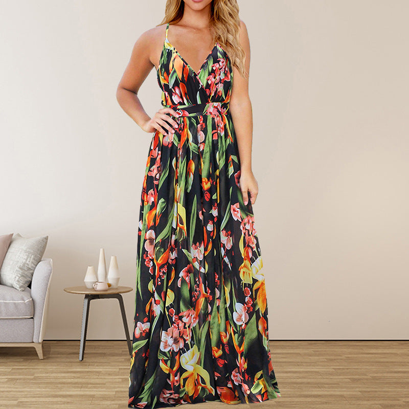 Women'S Mid-Waist Strap Type Printed Dress