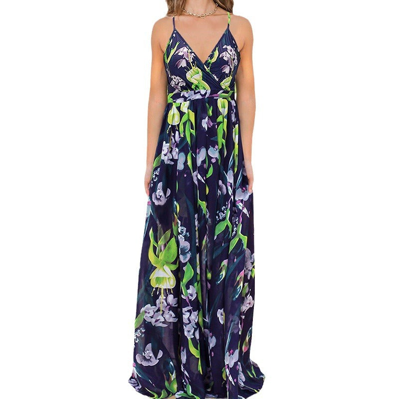 Women'S Mid-Waist Strap Type Printed Dress
