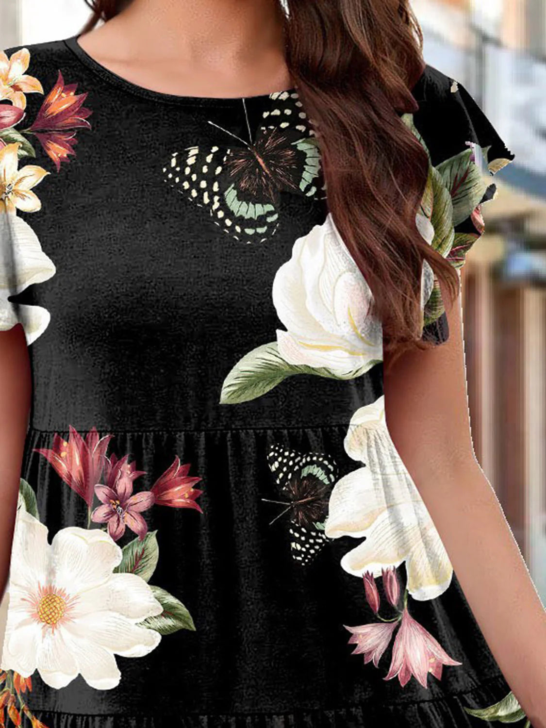 Printed round Neck Tiered Dress