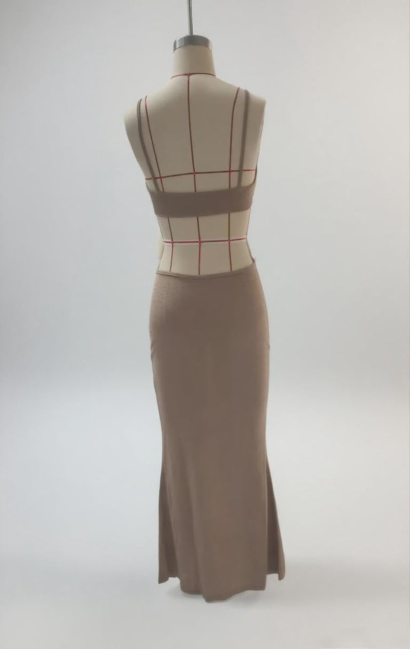 Women Cut Out Dress Y2K Summer Sexy Halter Neck Sleeveless Backless Knitted Bodycon Cutout Dress