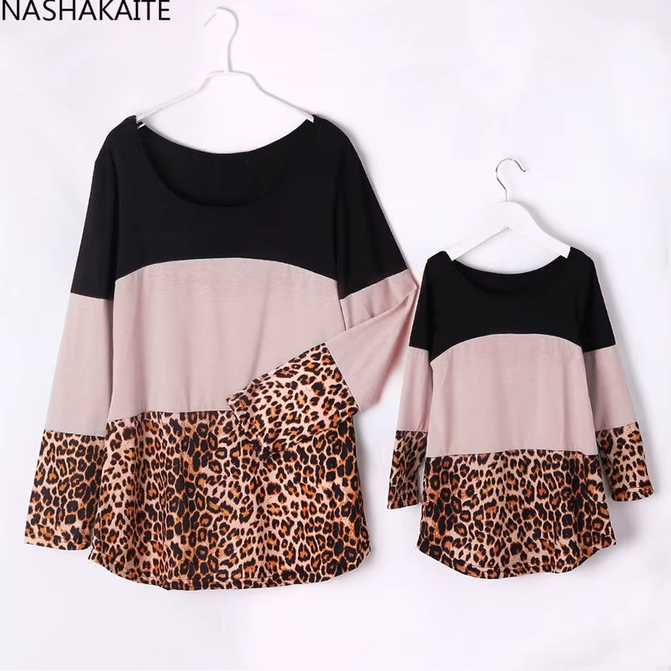 2022 Mother and Daughter Clothes Long Sleeve Leopard Mother Kids Family Tshirt Set Mommy and Me Clothes Family Look