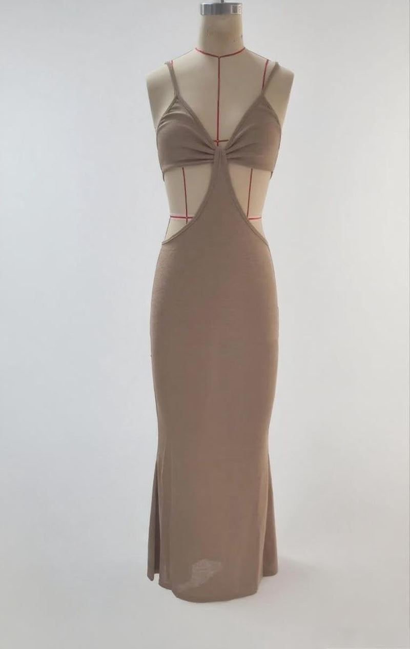 Women Cut Out Dress Y2K Summer Sexy Halter Neck Sleeveless Backless Knitted Bodycon Cutout Dress
