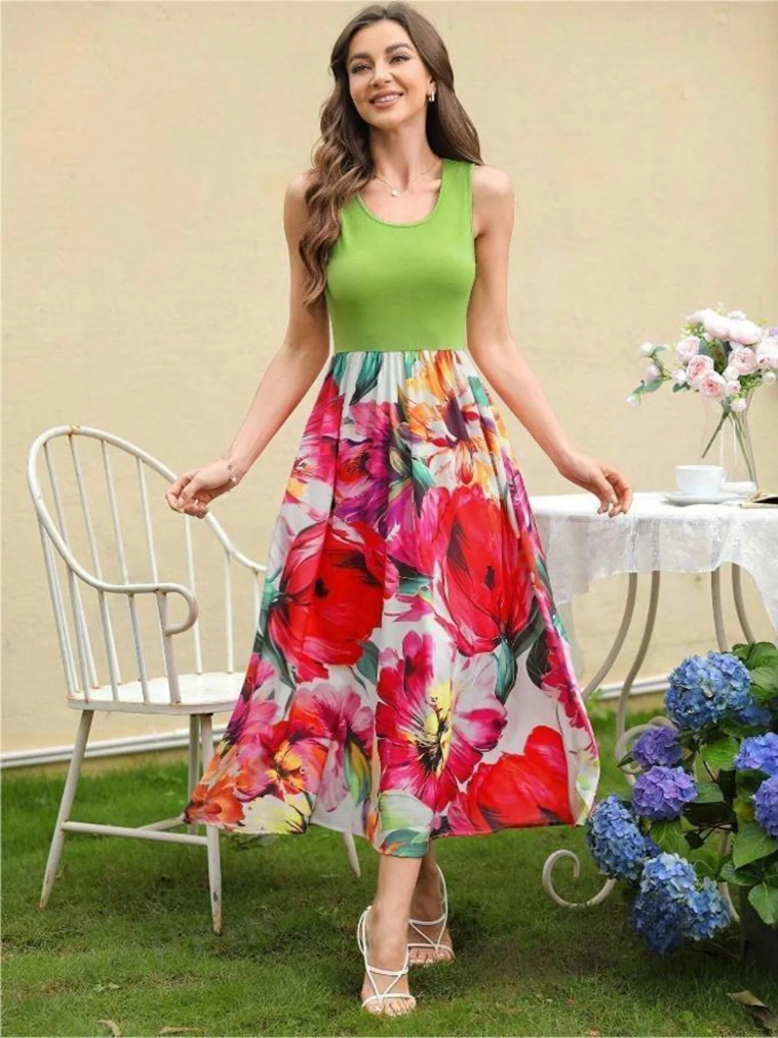 Printed round Neck Sleeveless Dress
