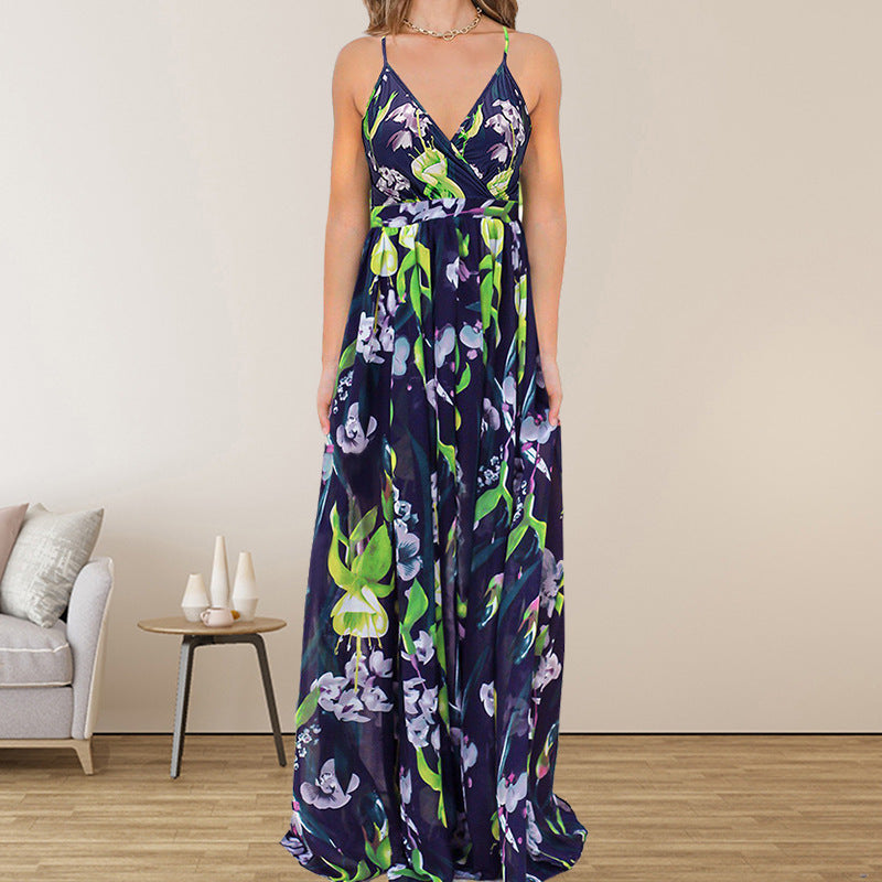 Women'S Mid-Waist Strap Type Printed Dress