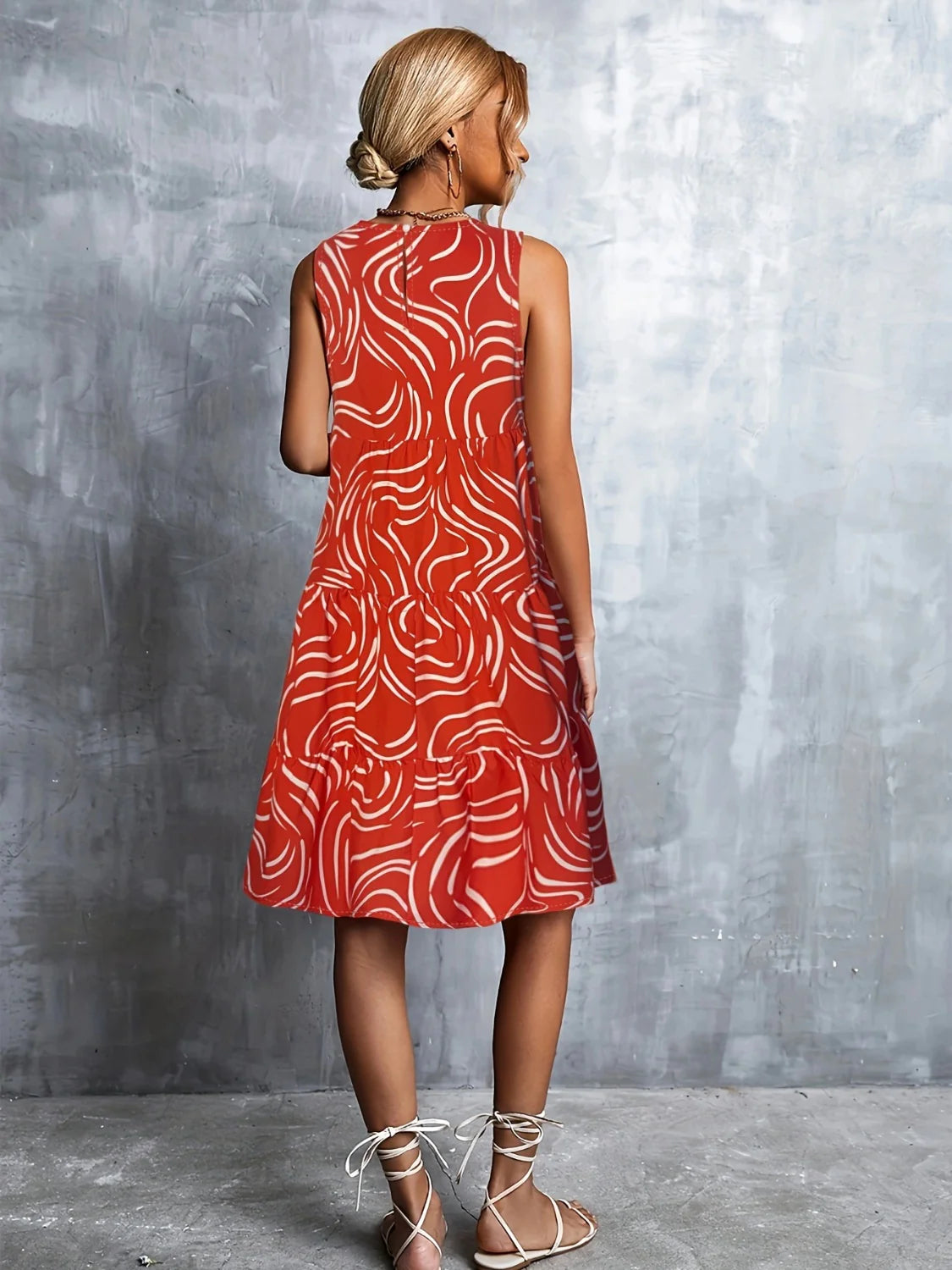 Printed round Neck Sleeveless Dress
