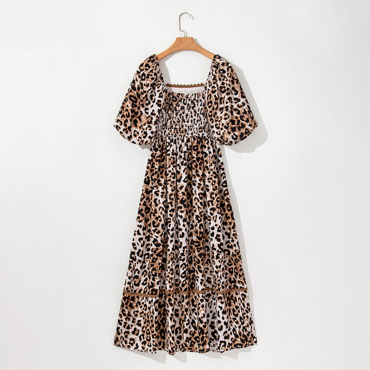 High Waist Dress Women'S Lantern Sleeve Printed Maxi Dress